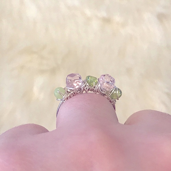 💕Lovely Handcrafted Silver Light Pink+Peridot💍 - Picture 5 of 14